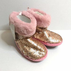 Girls Pink Booties with Gold Sequins, Warm Sparkly Slippers, Great Gift NWT